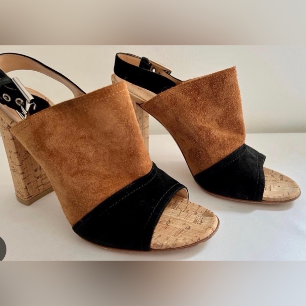 Gianvito Rossi Cognac Black Suede Open Toe | Sz 8.5/39